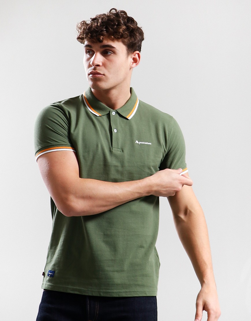 Aquascutum Cotton Stripe Polo Shirt Army Green - Terraces Menswear