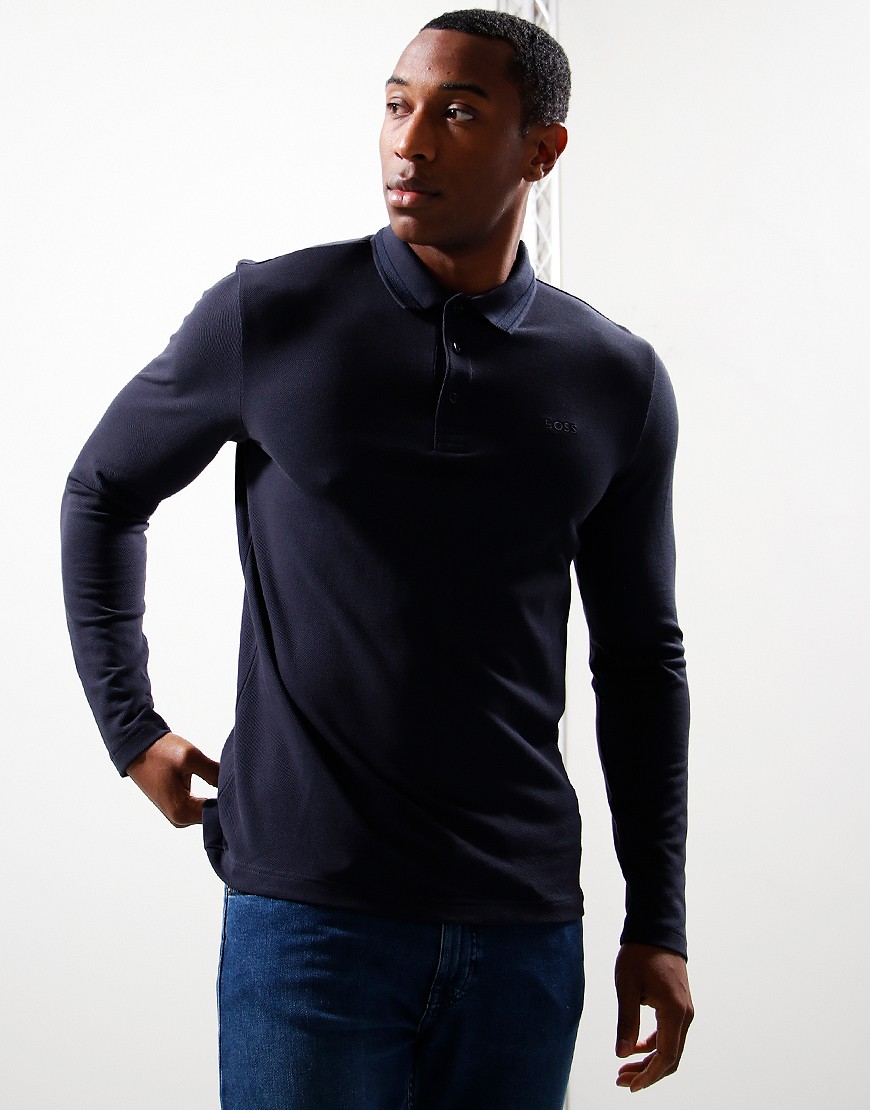 Black hugo boss outlet long sleeve polo