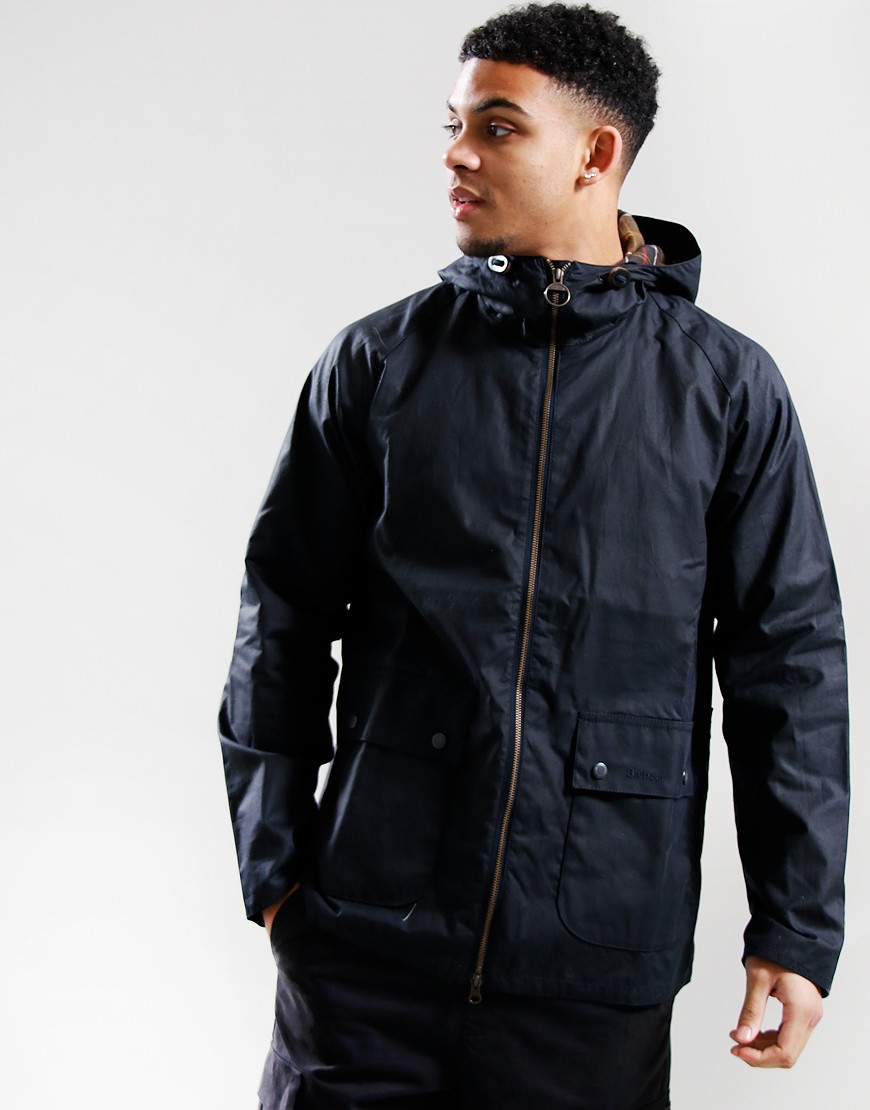 Barbour Short Hooded Bedale Wax Jacket Navy - Terraces Menswear