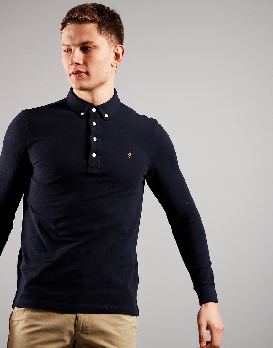 Farah Long Sleeve Ricky Polo Shirt True Navy - Terraces Menswear