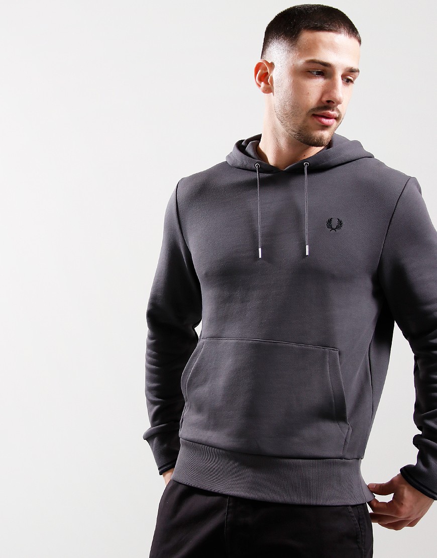 Fred Perry Tipped Hooded Sweat Gun Metal - Terraces Menswear