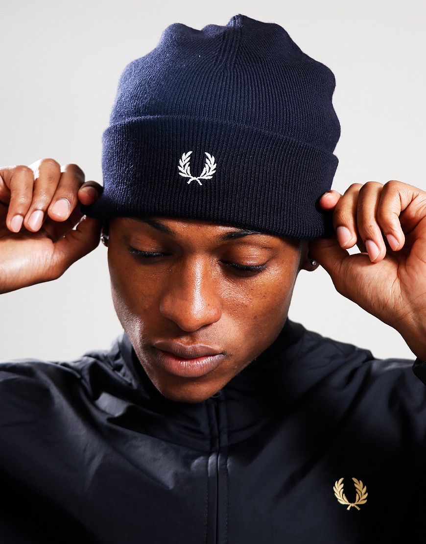 Fred Perry Classic Beanie Navy Snow White