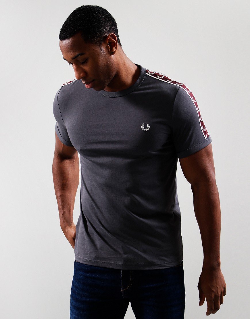 Fred Perry Contrast Tape Ringer T-Shirt Gunmetal/Oxblood
