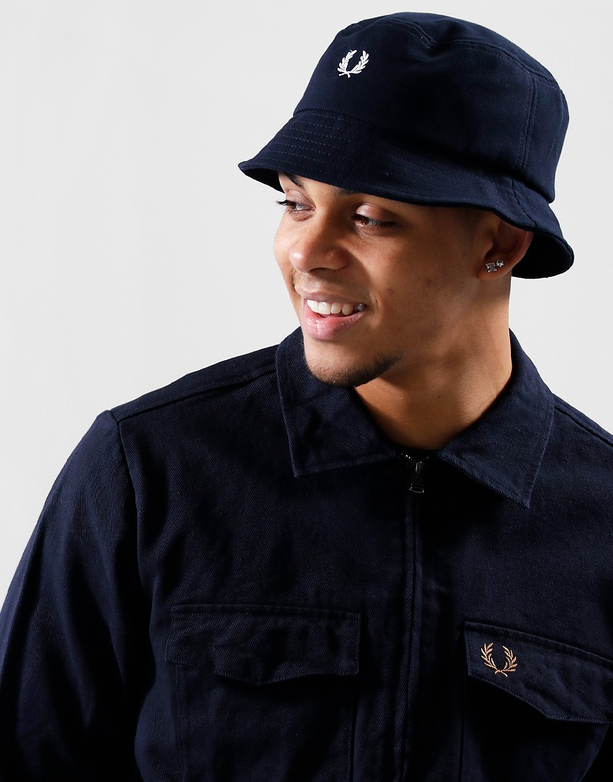 Fred Perry Pique Bucket Hat Navy - Terraces Menswear