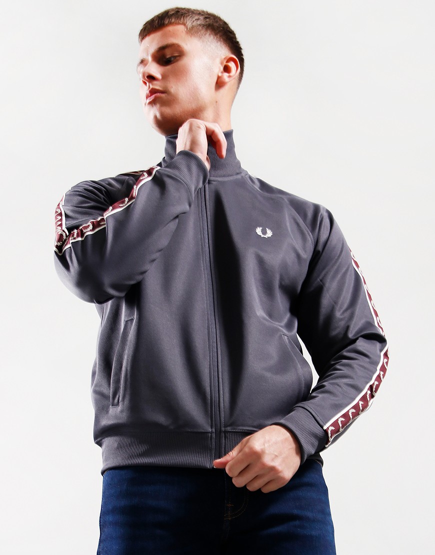 Fred Perry Seasonal Tape Track Top Gunmetal Gun Oxblood Terraces Menswear