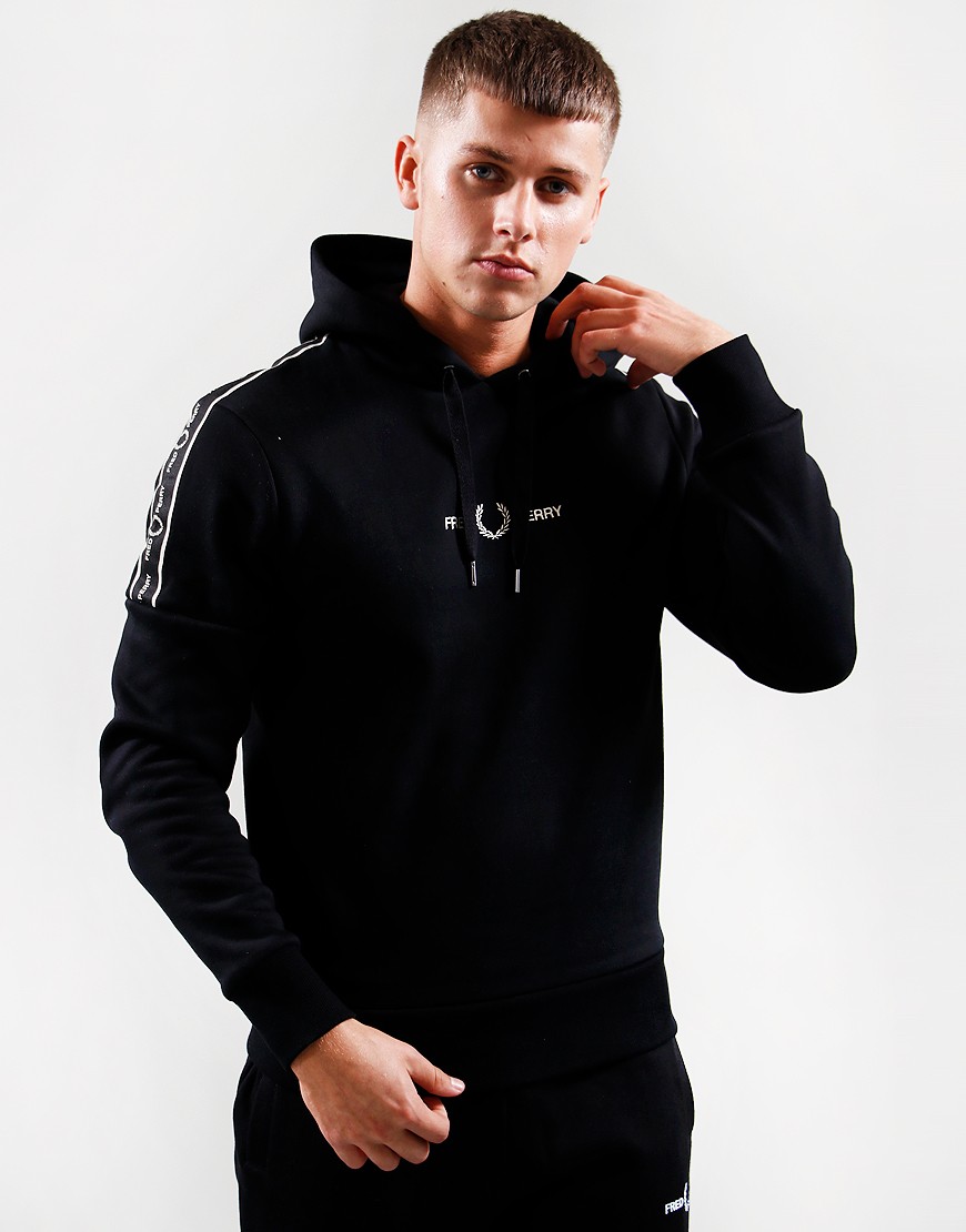 Fred Perry Taped Sleeve Hooded Sweat Black - Terraces Menswear