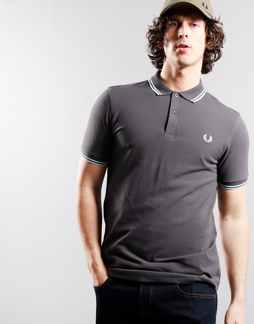 Fred Perry Twin Tipped Polo Shirt Gunmetal/Bright Blue - Terraces Menswear