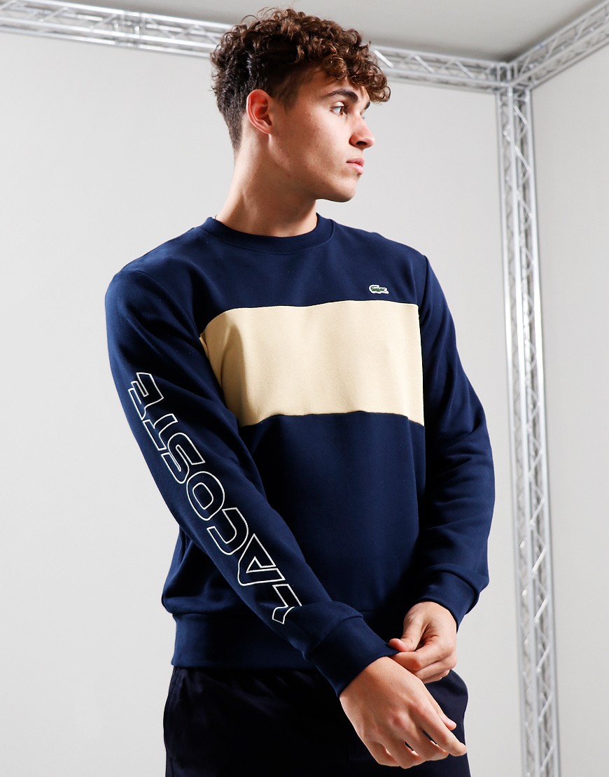 Lacoste Colour Block Crew Sweat Navy Blue/Beige - Terraces Menswear